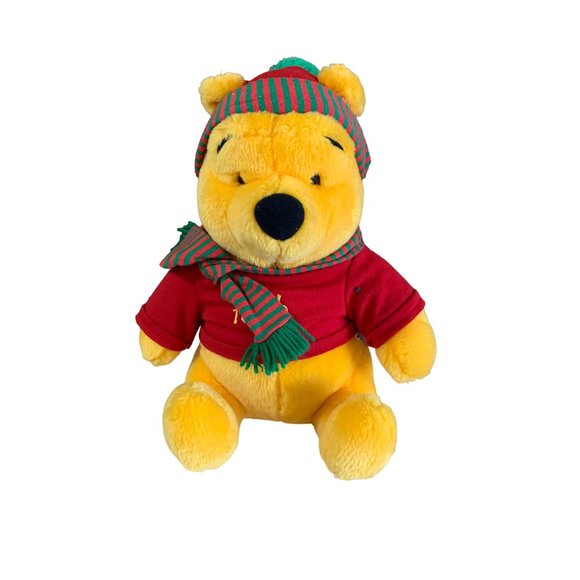 Mattel Winnie The Pooh Plush Stuffed Animal Toy Doll 13 in Tall Seated Red Shirt - Picture 1 of 6